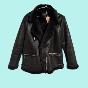 Black Shearling Jacket Size M L
